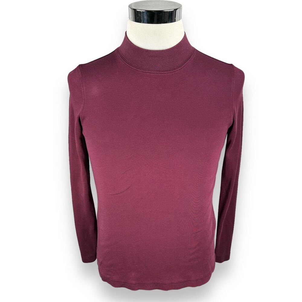 Peruvian Connection Classic Mockneck Top Women's Small Long Sleeve Pima Burgundy